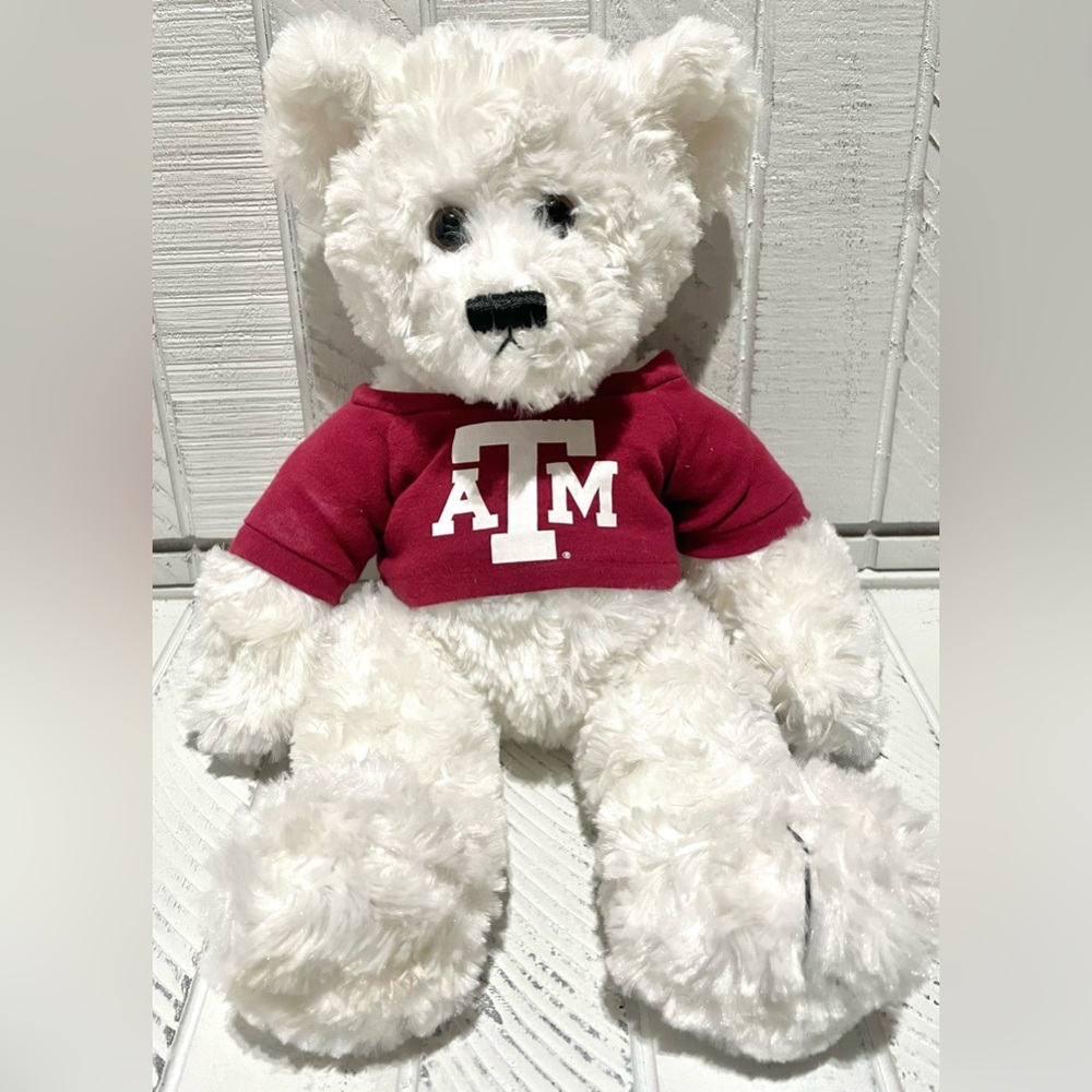 Chelsea Teddy Bear White Soft Plush Aggies TX A&M University Logo Maroon Sweater